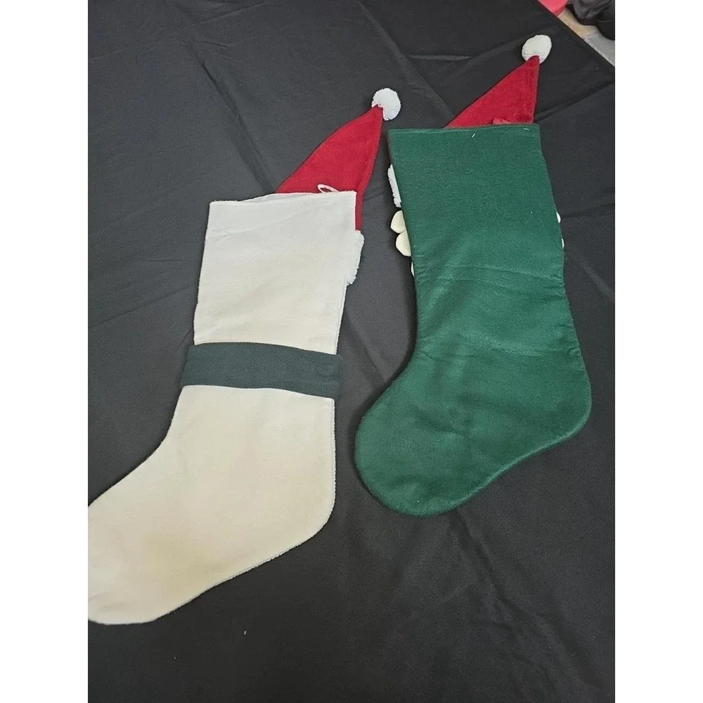 Santa Claus And Snowman Christmas Stockings Set Of 2 Embroidered Patchwork 3D